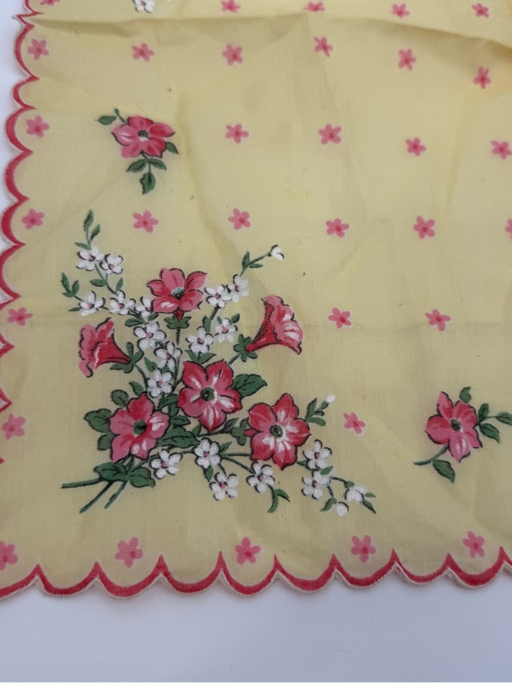 Vintage Yellow Floral Handkerchief Square Accessory Small Dainty Shabby Chic - Picture 8 of 8